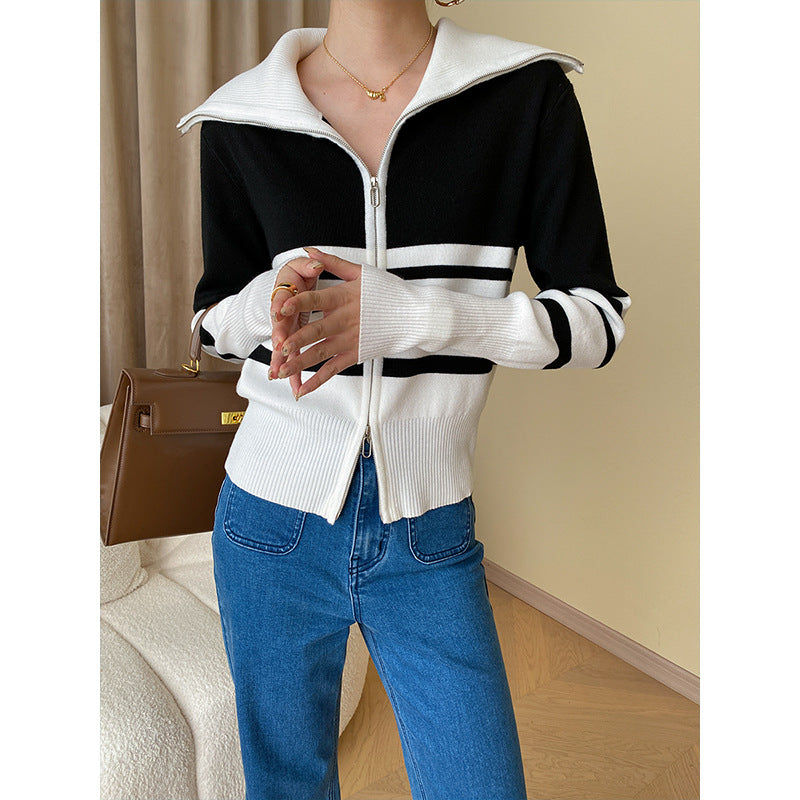 Damen modische Strickjacke mit Reißverschluss Drune