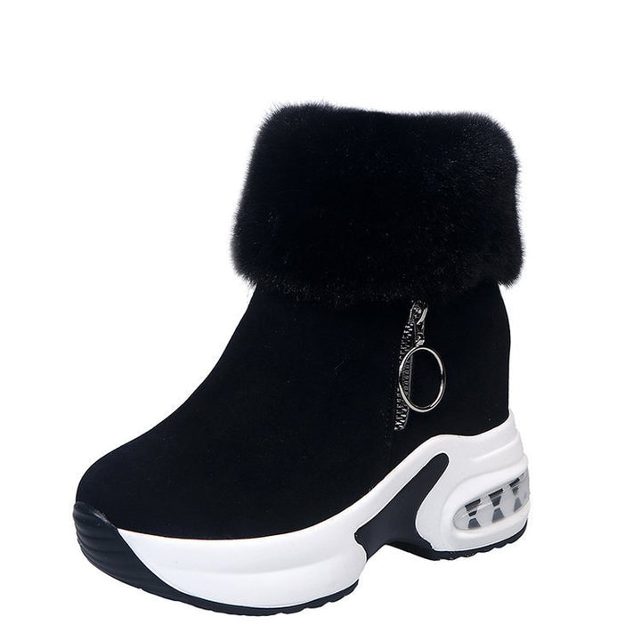 Damen Keilabsatz-Sneaker-Stiefelette mit Teddy-Kragen und Reißverschluss Drune