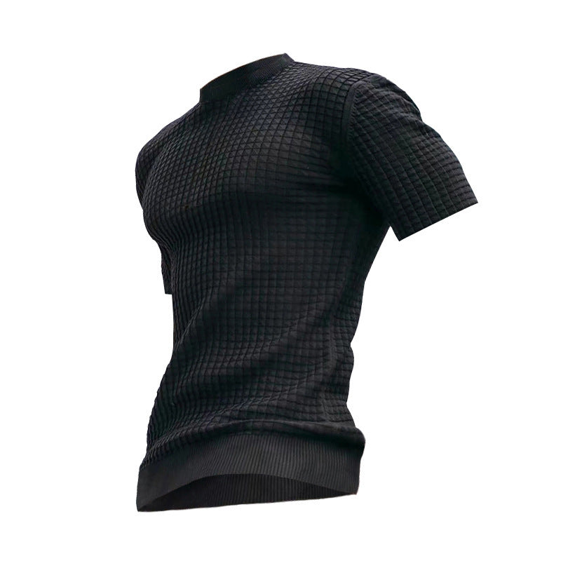 Herren nan Waffelstruktur-Kurzarm-Strickshirt mit schmaler Passform und elastischem Rippsaum Drune
