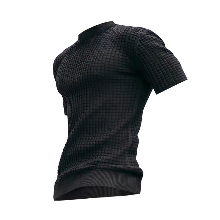 Herren nan Waffelstruktur-Kurzarm-Strickshirt mit schmaler Passform und elastischem Rippsaum Drune
