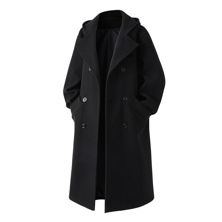 Herren nan Oversize-Cabanmantel mit Kapuze, doppelreihiger Knopfleiste und wärmender Steppfutter-Innenseite Drune
