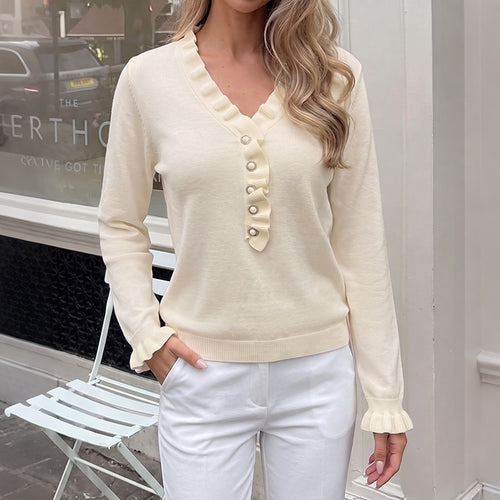 Damen Eleganter Pullover mit Rüschendetails Drune