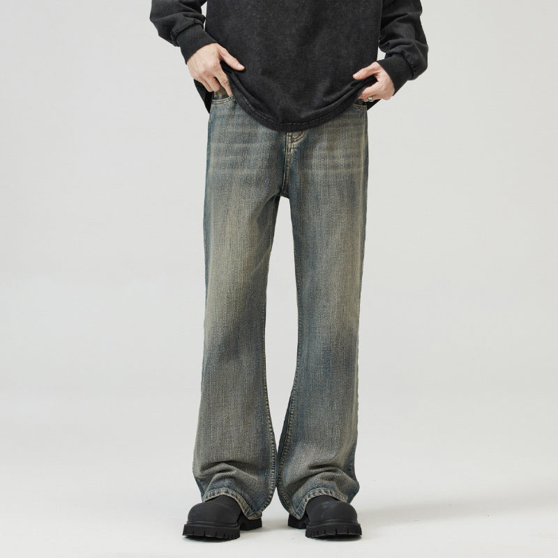 Herren Weit geschnittene Relaxed-Denimhose aus Vintage-Denim mit tiefem Schritt und leichter Used-Waschung Drune