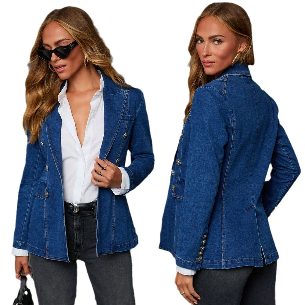 Damen Denim Blazer im eleganten Doppeltverschluss-Stil Drune