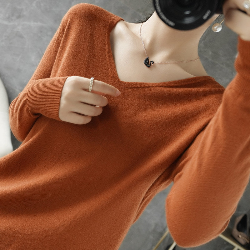 Damen leichter V-Ausschnitt Kaschmir-Look Feinstrickpullover Drune