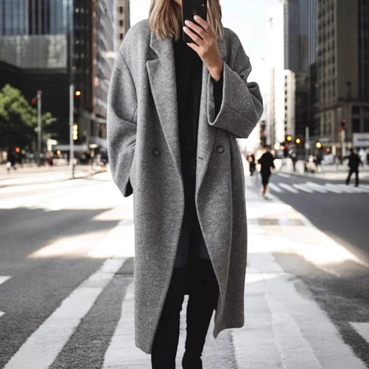 Damen Oversize-Longcoat aus Wollmix mit überschnittener Schulter und minimalistischer Knopfleiste Drune