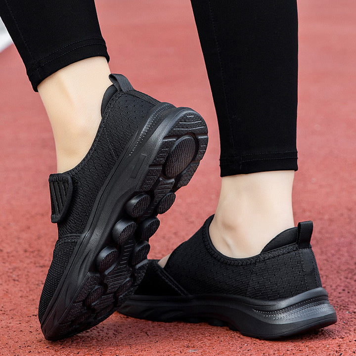 Damen nan Strick-Riemen-Sneaker mit Klettverschluss, gepolstertem Fußbett und stoßdämpfender EVA-Sohle Drune
