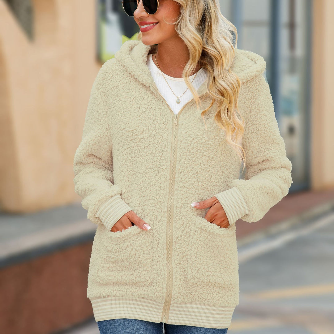 Damen Flauschige Kapuzenjacke mit praktischen Taschen und modernem Schnitt Drune