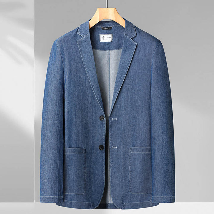 Herren Leichter Jeansblazer im Casual-Sakko-Stil, ungefüttert mit aufgesetzten Taschen Drune