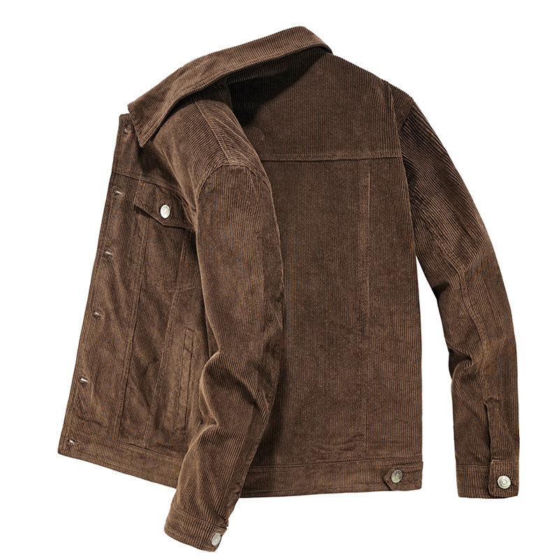 Herren Feincord-Workerjacke im Trucker-Schnitt mit verdeckter Knopfleiste Drune