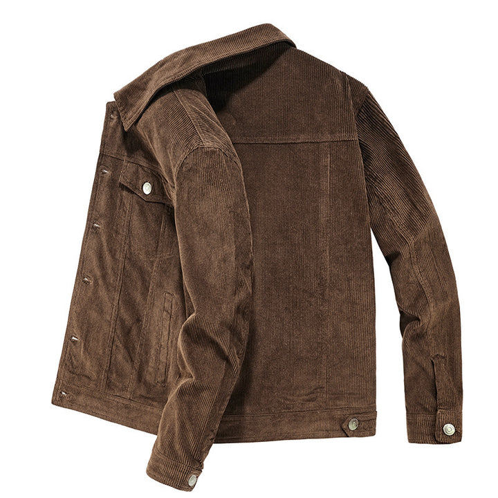 Herren Feincord-Workerjacke im Trucker-Schnitt mit verdeckter Knopfleiste Drune