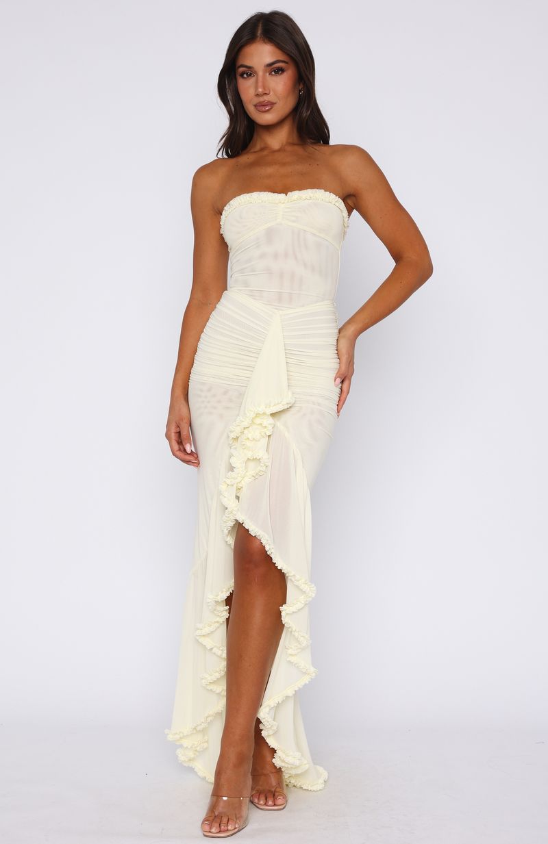 Damen Elegantes Strapless Maxikleid mit raffinierten Rüschendetails und asymmetrischem Schnitt Drune