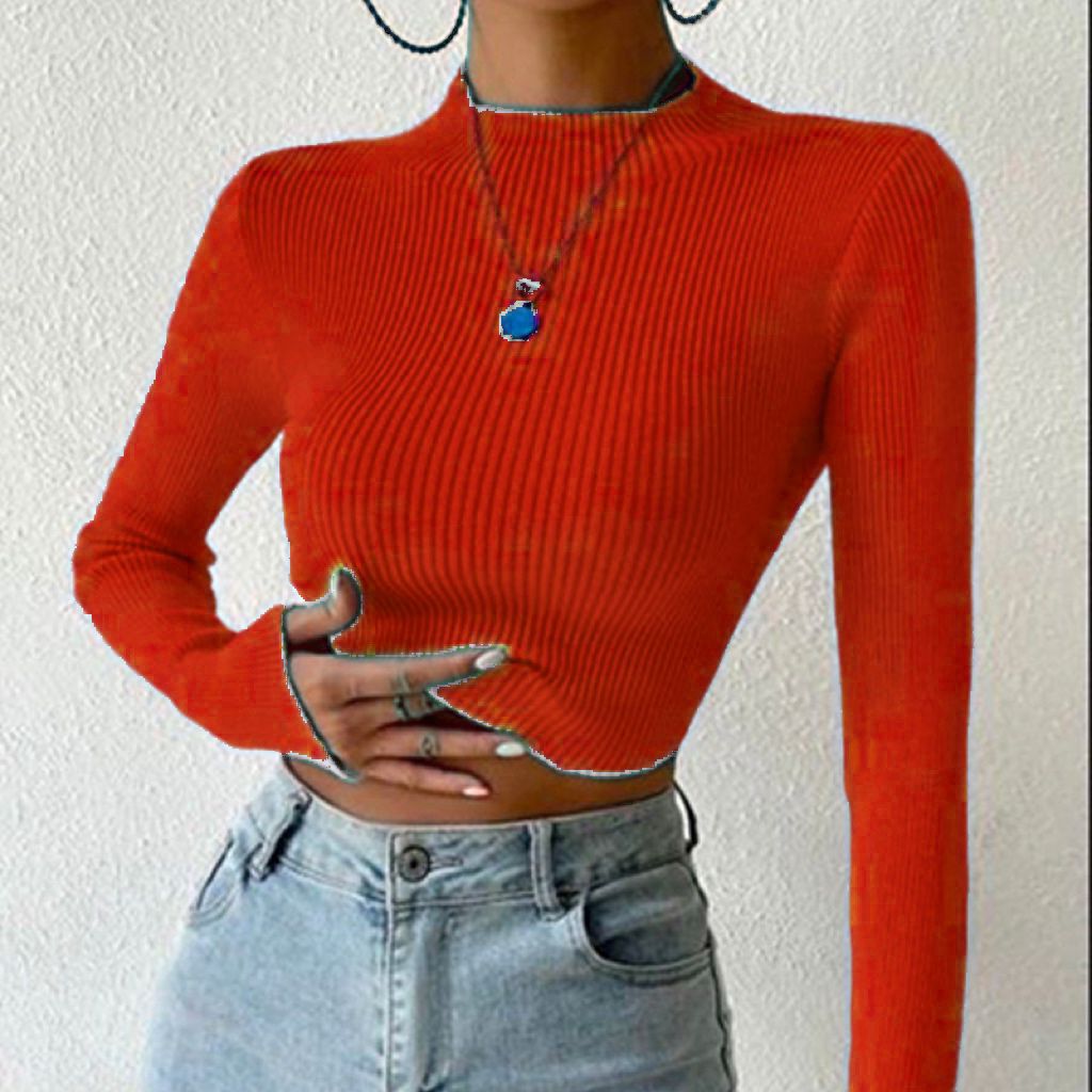 Damen Gerippter Cropped Feinstrickpullover mit Stehkragen Drune