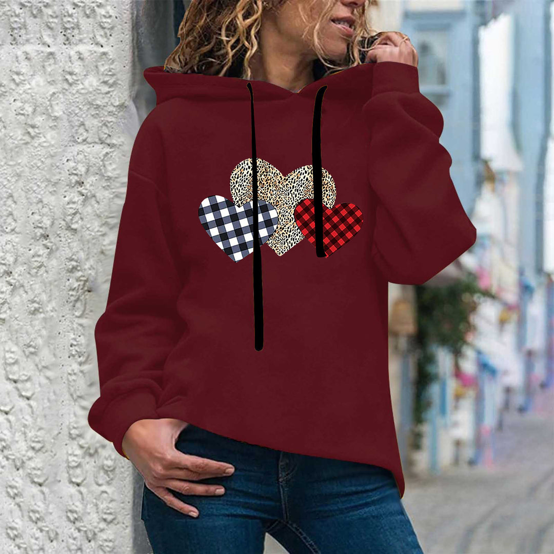 Damen nan lässiger Oversize Kapuzenpullover mit Herz‑und‑Pfotenprint, Kordelzug und gerippten Bündchen Drune