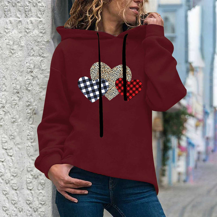 Damen nan lässiger Oversize Kapuzenpullover mit Herz‑und‑Pfotenprint, Kordelzug und gerippten Bündchen Drune