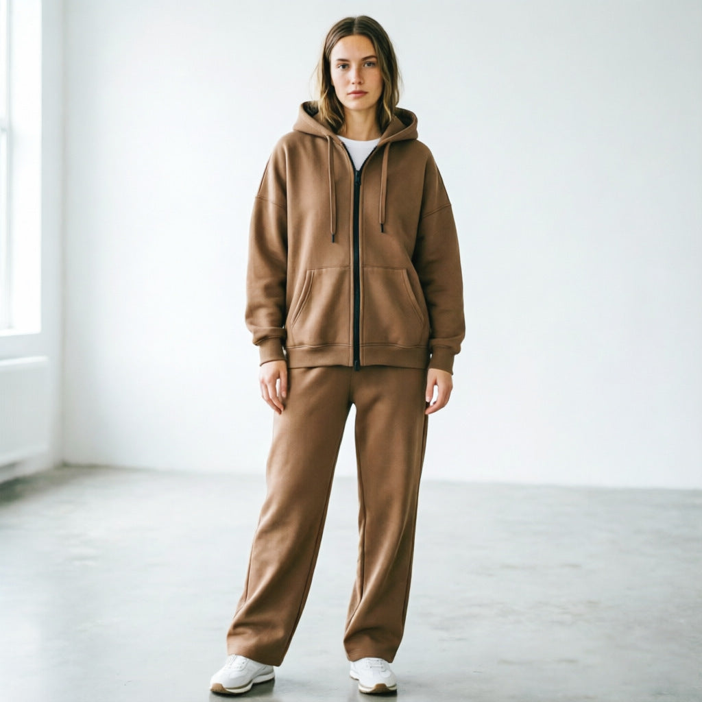 Damen samtiger Sportanzug mit Kapuze und elastischem Bund Drune