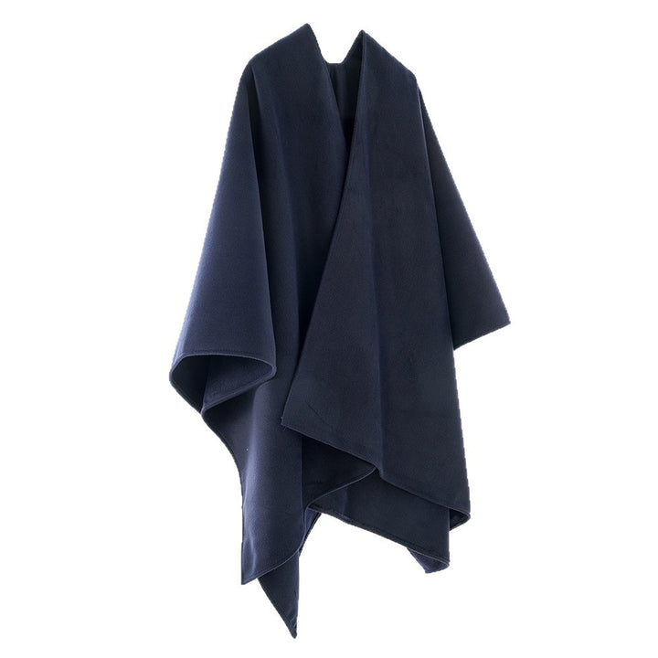 Damen Minimalistischer Wickel-Cape aus Wollmix mit V-Ausschnitt und asymmetrischem Saum Drune