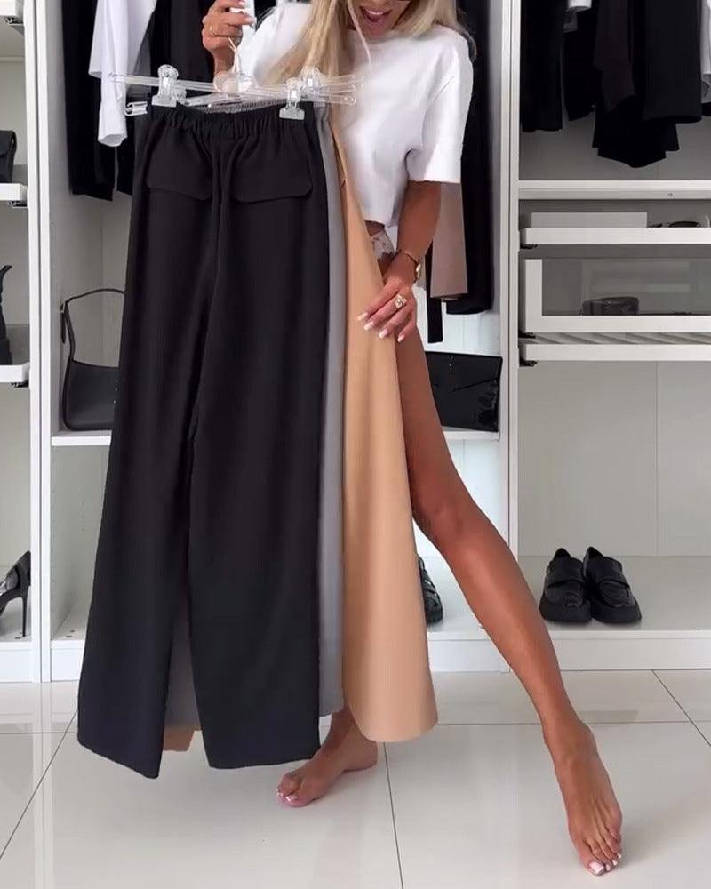 Damen nan weite Palazzo-Hose mit elastischem Bund und aufgesetzten Klappentaschen Drune