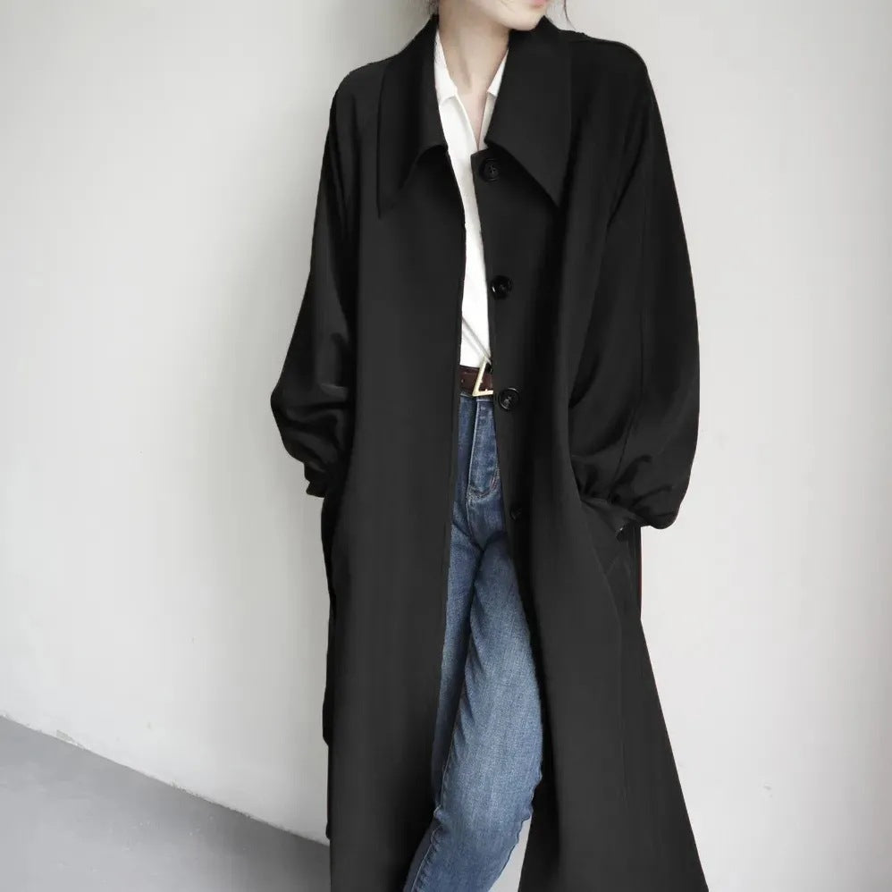 Damen Lange modische Jacke mit großem Kragen Drune