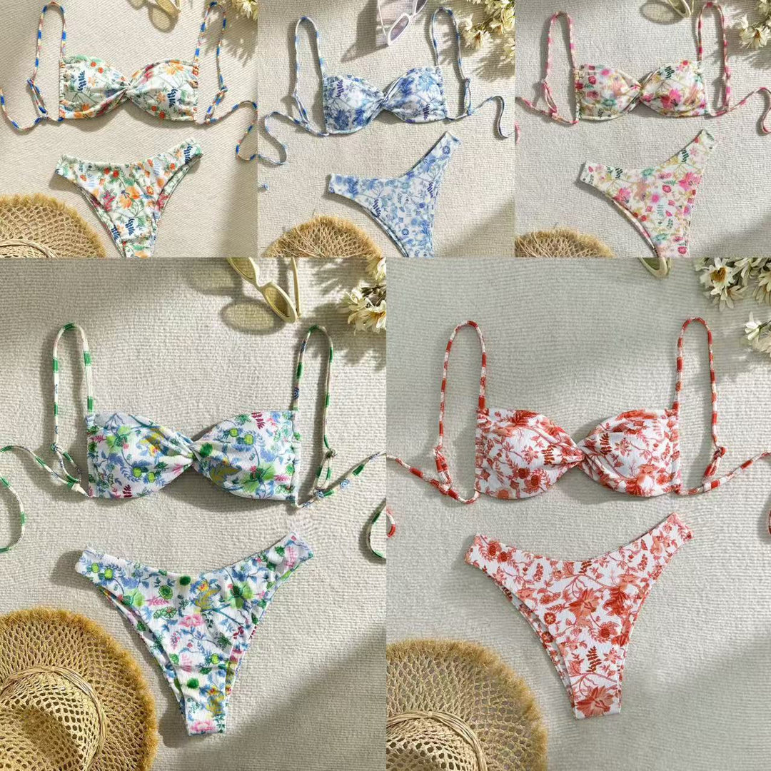 Damen Triangel-Bikini mit floralem Design und verstellbaren Trägern Drune