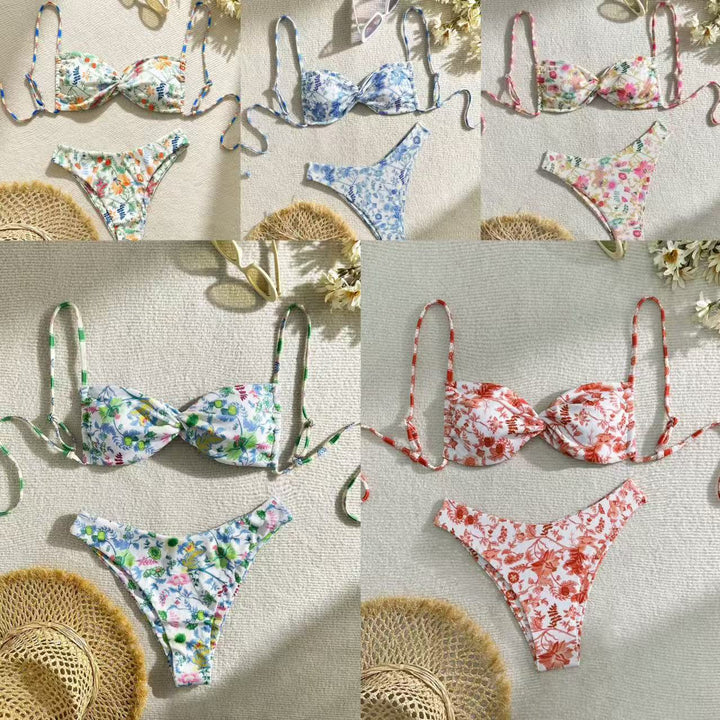 Damen Triangel-Bikini mit floralem Design und verstellbaren Trägern Drune