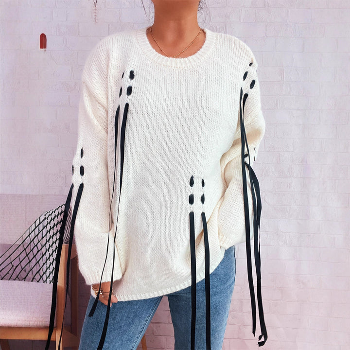 Damen modischer Oversize-Pullover mit einzigartigen Schnürdetails Drune