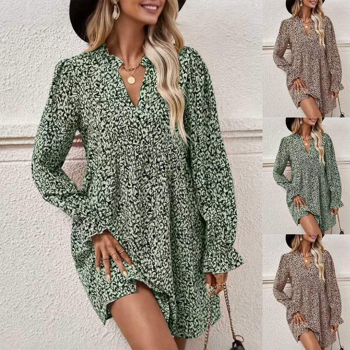 Damen Lockeres Chiffon-Minikleid mit V-Ausschnitt und Volantärmeln Drune