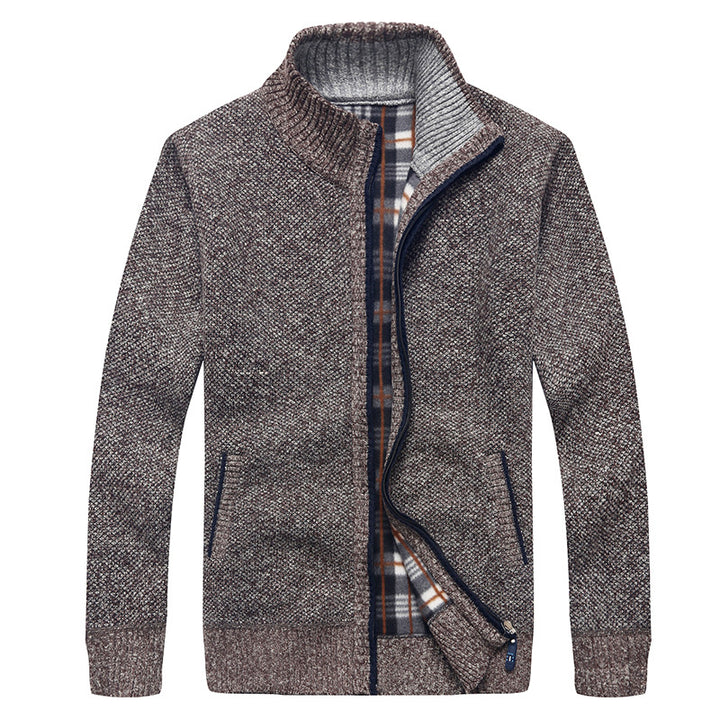 Herren Strick-Cardigan mit Fleece-Innenfutter, Stehkragen und Reißverschluss Drune