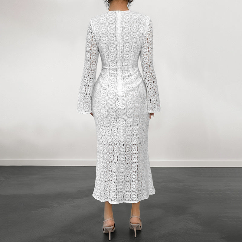 Damen Elegantes Spitzenkleid mit ausgestellten Ärmeln Drune