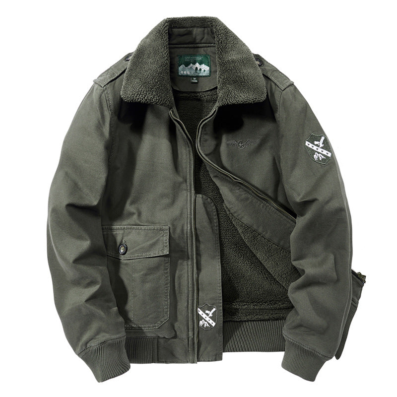 Herren nan Canvas-Pilotjacke mit Sherpa-Kragen, gesteppter Innenlage und Ärmel-Reißverschlusstasche Drune