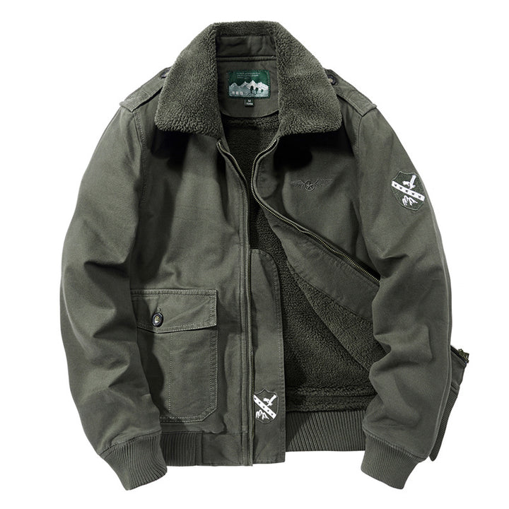 Herren nan Canvas-Pilotjacke mit Sherpa-Kragen, gesteppter Innenlage und Ärmel-Reißverschlusstasche Drune