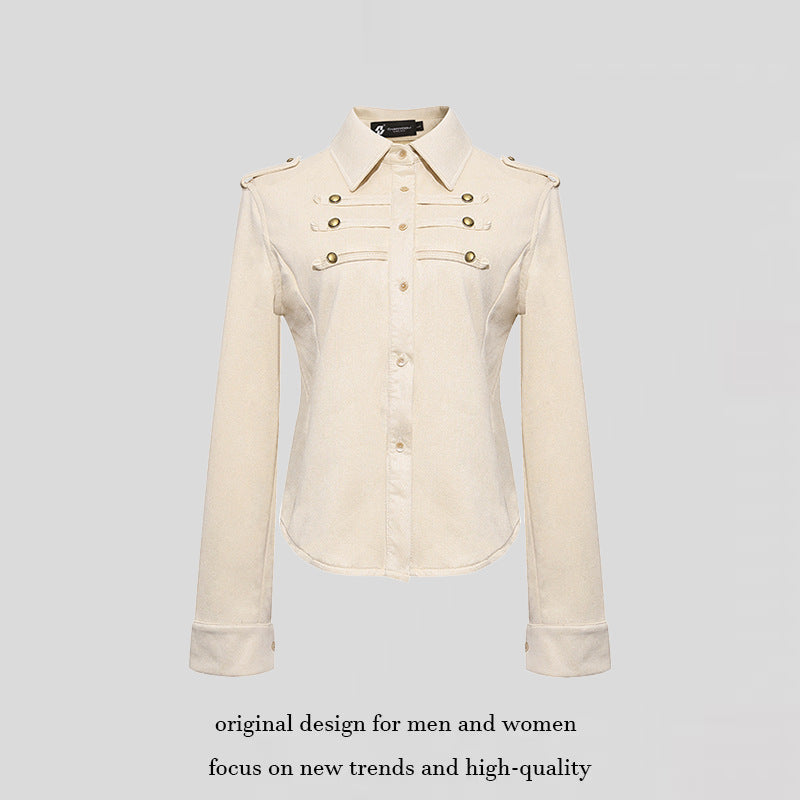 Damen Militärische Velours‑Optik Jacke mit Schulterklappen und Zierriegeln Drune