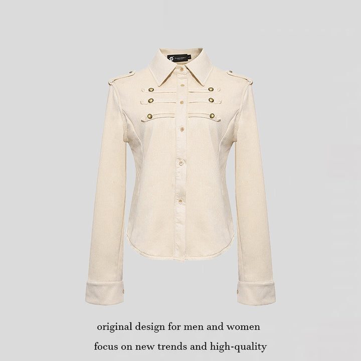 Damen Militärische Velours‑Optik Jacke mit Schulterklappen und Zierriegeln Drune