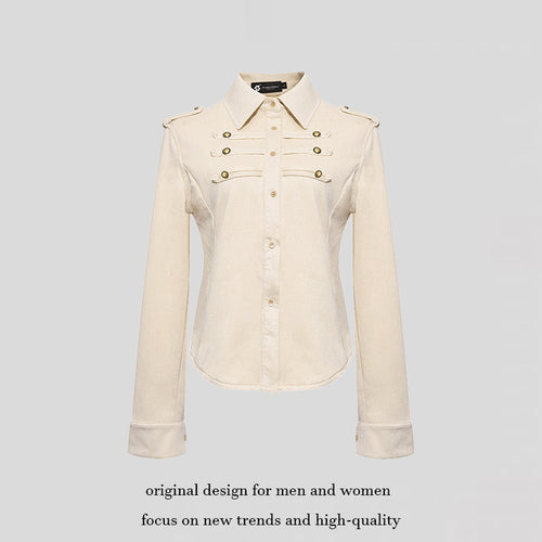 Damen Militärische Velours‑Optik Jacke mit Schulterklappen und Zierriegeln Drune