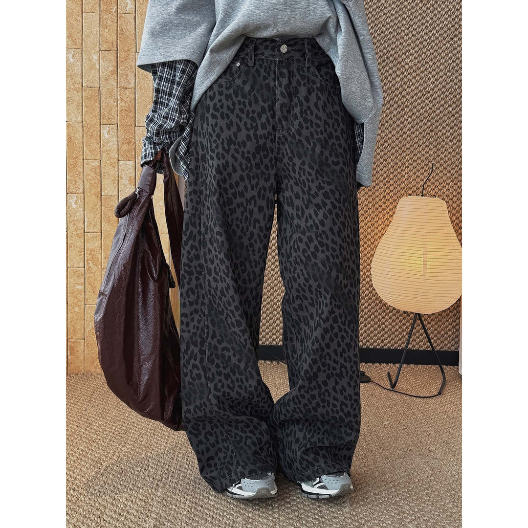 Damen Weite High‑Waist Palazzohose im Leoprint mit Relaxed‑Fit und hohem Bund Drune