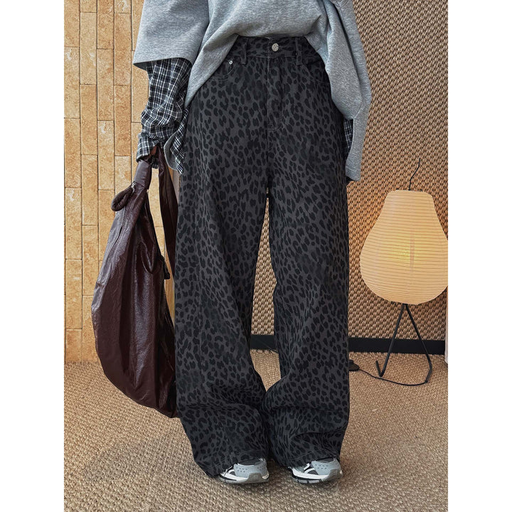 Damen Weite High‑Waist Palazzohose im Leoprint mit Relaxed‑Fit und hohem Bund Drune