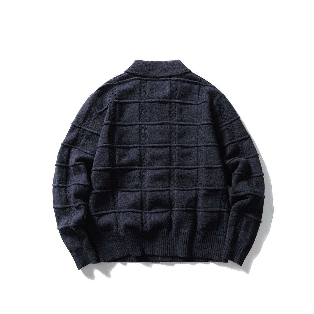 Herren strukturierte Strickjacke mit Hemdkragen und durchgehender Knopfleiste Drune