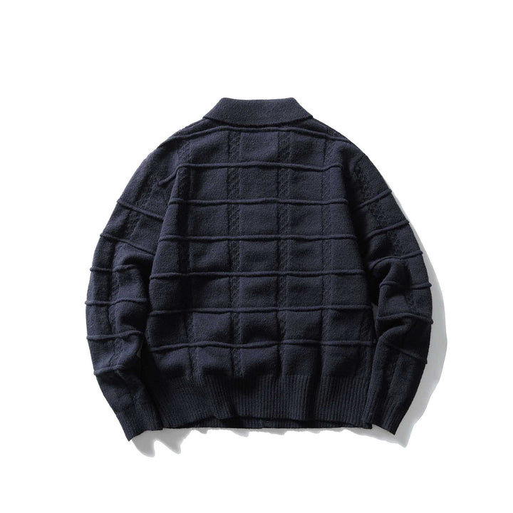 Herren strukturierte Strickjacke mit Hemdkragen und durchgehender Knopfleiste Drune