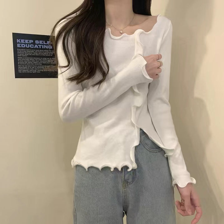 Damen Elegantes Langarmoberteil mit wellenförmigem Saum und modischen Details Drune