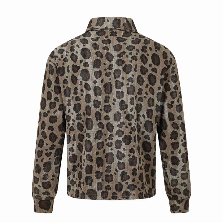 Damen Langärmeliges Poloshirt mit Waffelstruktur, Knopfleiste und Animal-Print Drune