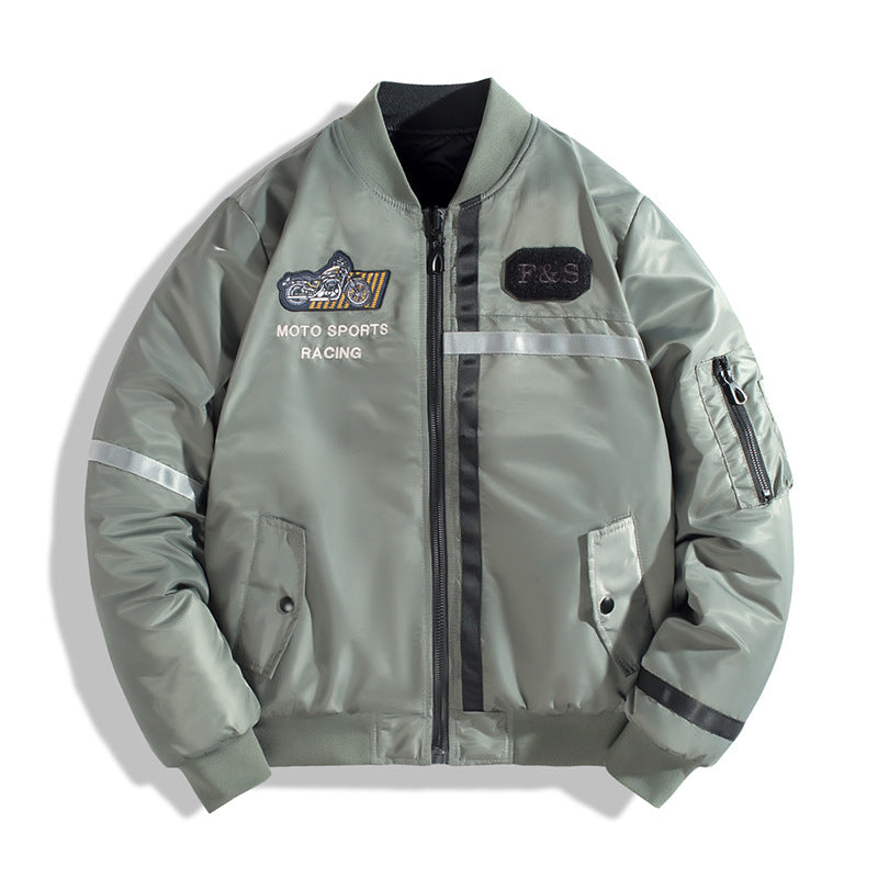 Herren Bomberjacke im Fliegerjackenstil mit reflektierenden Streifen, Utility‑Taschen und leichter Thermofütterung Drune