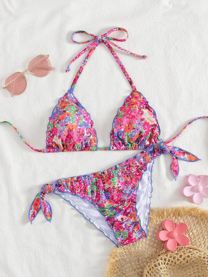 Damen floral gemusterter Triangel-Bikini Drune