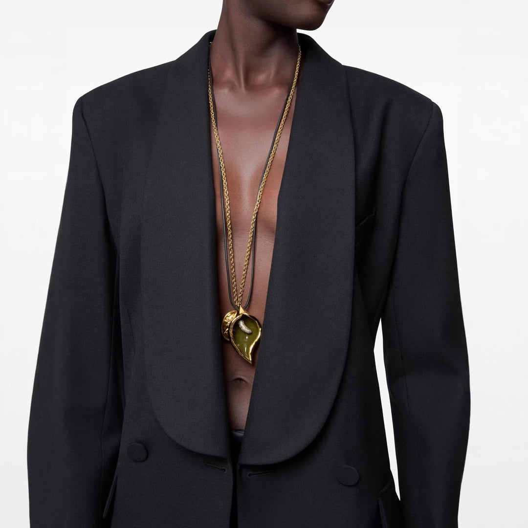 Damen Oversized Smoking-Longblazer mit tiefem Schalkragen und verlängerter Schulterlinie Drune