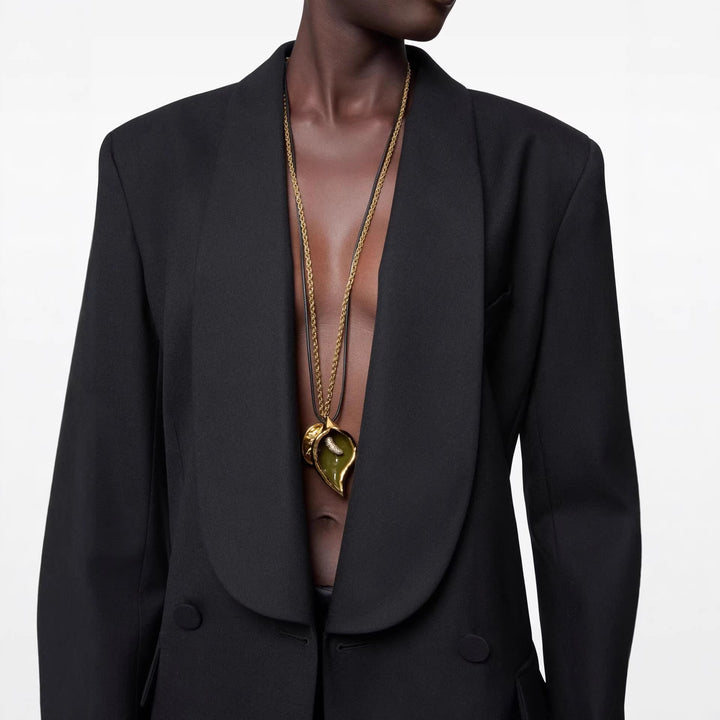 Damen Oversized Smoking-Longblazer mit tiefem Schalkragen und verlängerter Schulterlinie Drune