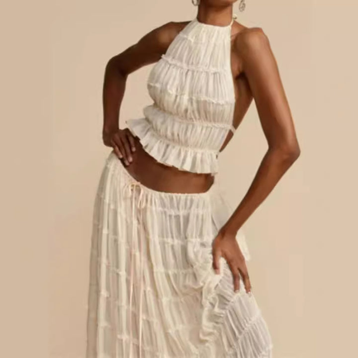 Damen elegantes Maxikleid mit Rüschendetails und Cut-Out-Elementen Drune