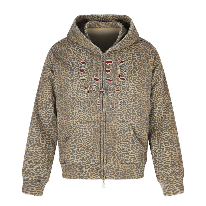 Damen Kapuzenjacke im Boxy‑Cut mit Leo‑Print und distressed Stickerei Drune
