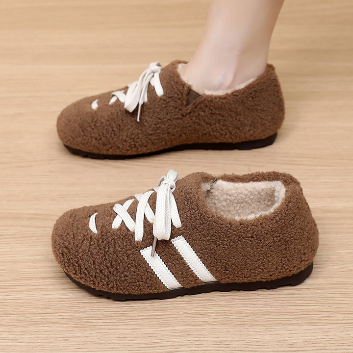 Damen Komfortable und warme Fleece-Hausschuhe mit rutschfester Sohle Drune