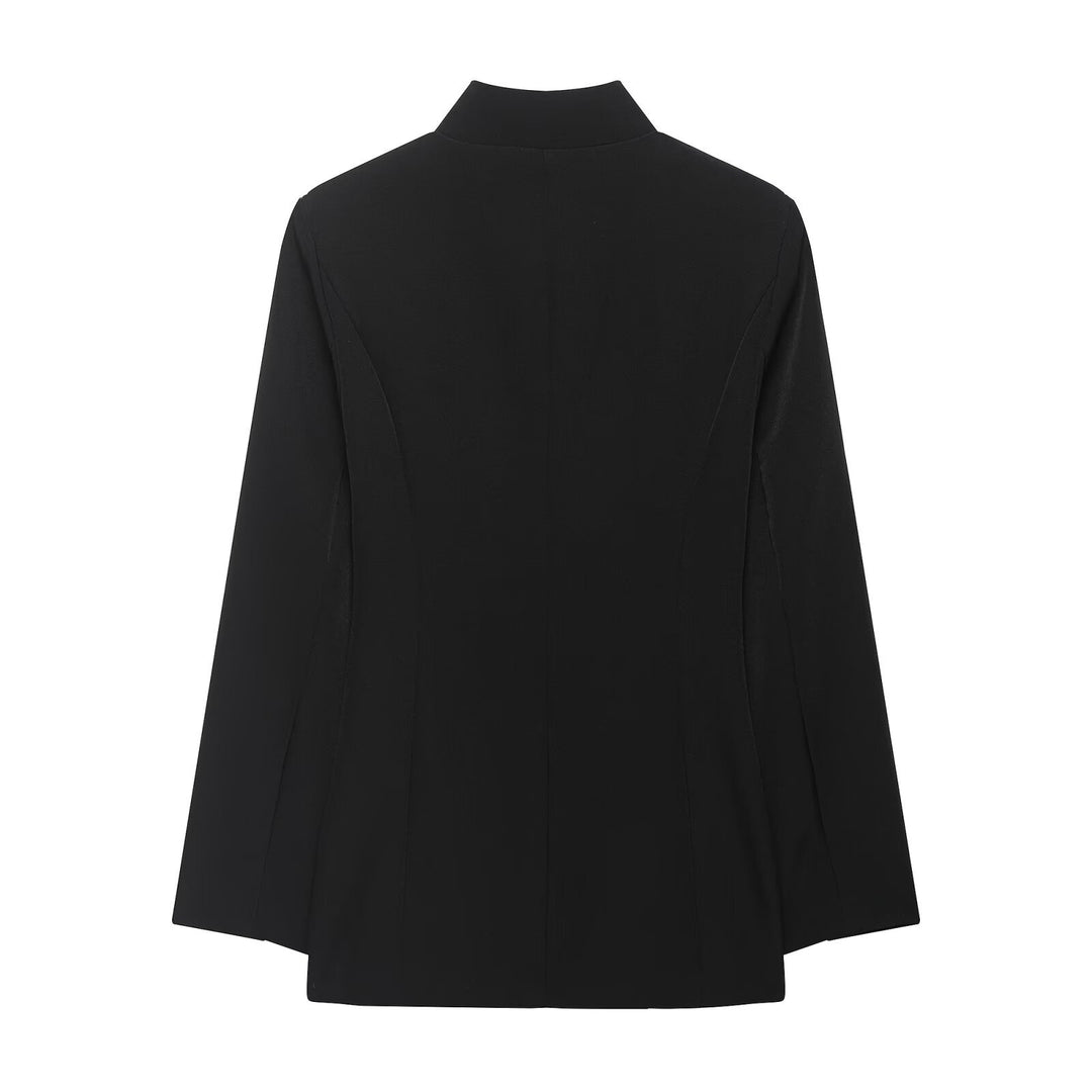 Damen Kastenförmiger Cape-Blazer mit Stehkragen und verdeckter Front Drune