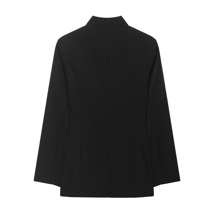 Damen Kastenförmiger Cape-Blazer mit Stehkragen und verdeckter Front Drune