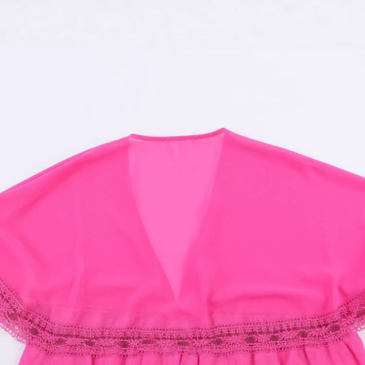 Damen Maxikleid mit Capelet, Stehkragen und Spitzenverzierung Drune